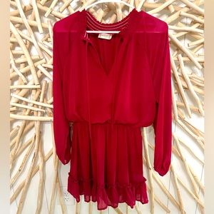 ALTERED STATE RED LONG SLEEVE RUFFLE HEM DRESS